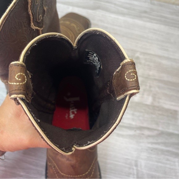 Justin Gypsy Mandar Brown Leather Square Toe 8” Western Cowgirl Boot Size 6B - Picture 10 of 16